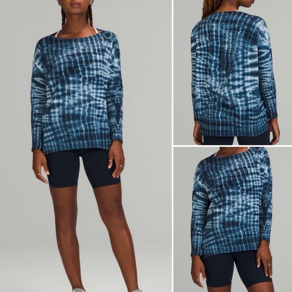 Lululemon Back in Action Long Sleeve Tie Dye Shirt in Shibori Square Ocean Air - Picture 1 of 5